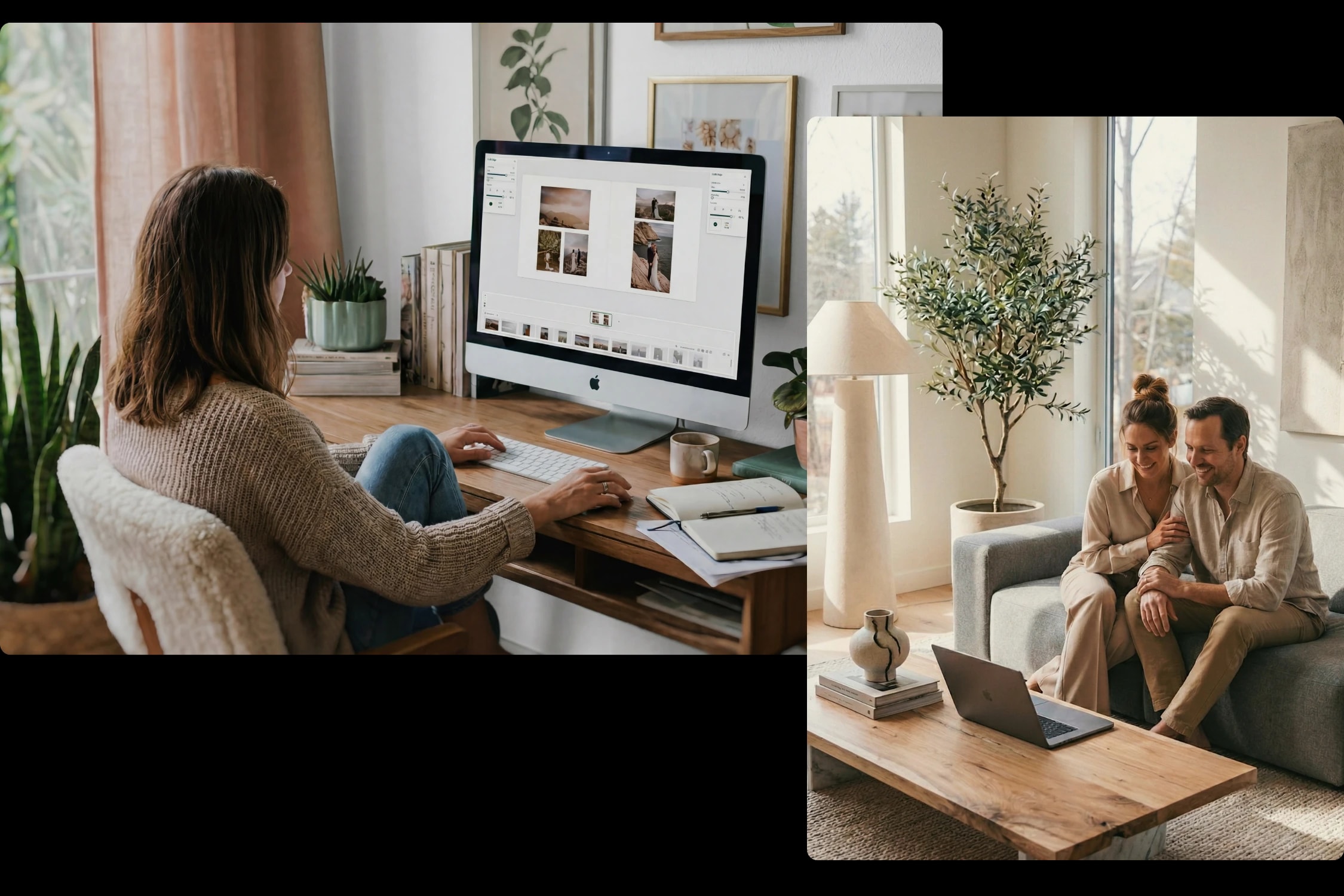 Client proofing interface showing album spreads